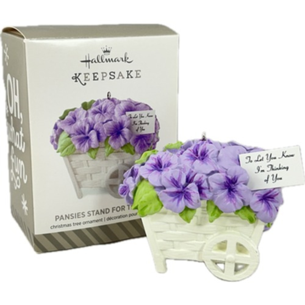Hallmark PANSIES STAND FOR THOUGHTS 2014 Keepsake Ornament Purple Pansies Cart